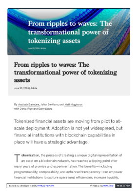 From ripples to waves-The transformational power of tokenizing assets